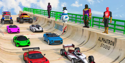 超级英雄汽车特技巨型坡道